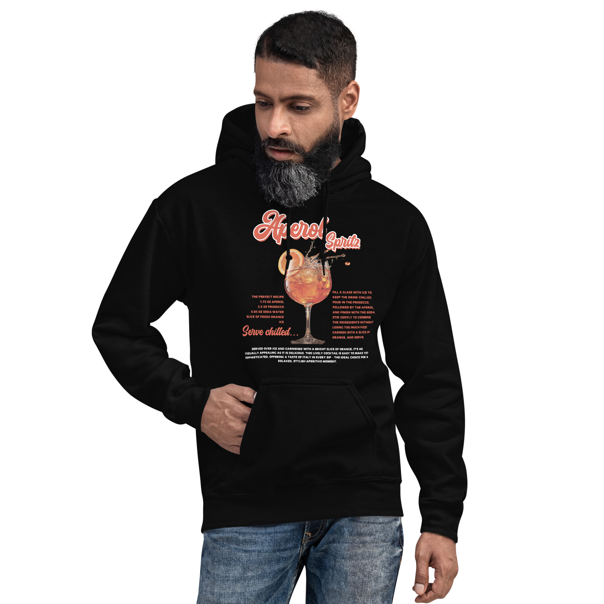 Aperol Spritz Serve Chilled Premium Hoodie Black / Navy - Image 3